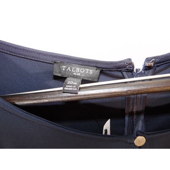 Talbots Dress Womens 16W Navy Blue Jersey Knit Fit and Flare‎ Flutter Sleeve NWT - Picture 5 of 14